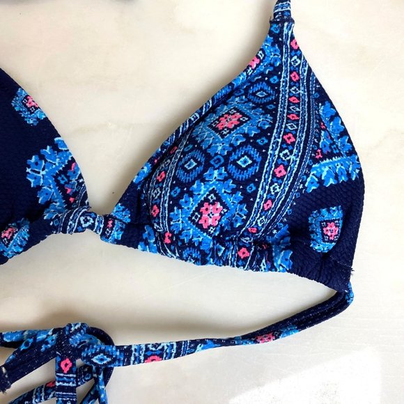Aerie Like New slide triangle removable pads navy blue pink neon Bikini top, Sm - Picture 2 of 6